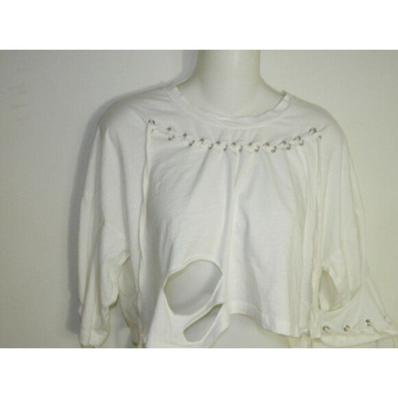 POL Clothing Shirt‎ White Cropped Distressed Beaded Strings Tank Top - Picture 3 of 8